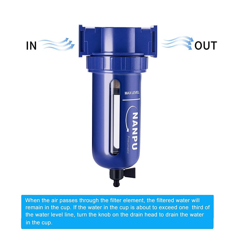 NANPU 1/2" NPT Compressed Air Filter, Zinc Alloy, 5 Micron Brass Element, Quick Release Bowl, Manual Drain, for Air Compressor ＆ Pneumatic Tools - Image 4